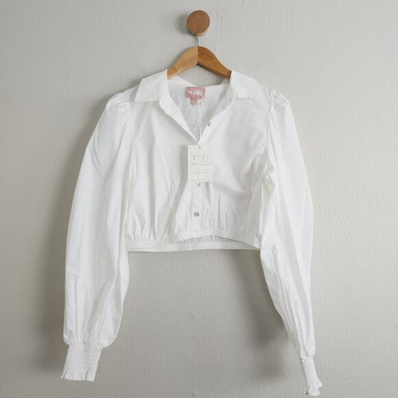 NWT Show Me Your Mumu White Count On Me Collar Crop Top Poplin L - Picture 1 of 12
